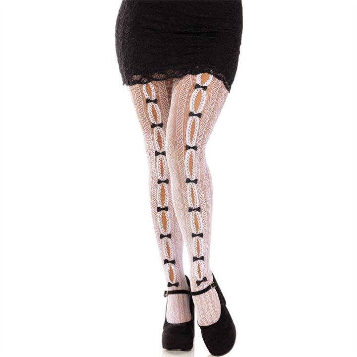 LEG AVENUE - STOCKINGS WITH OPENINGS HEART & BOWS WHITE - D-240006 - Teknashop Ltd