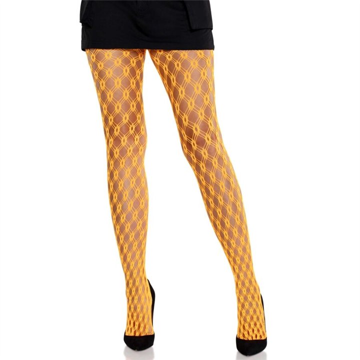 LEG AVENUE - LACE TIGHTS WITH EYELETS NEON ORANGE - D-243087 - Teknashop Ltd