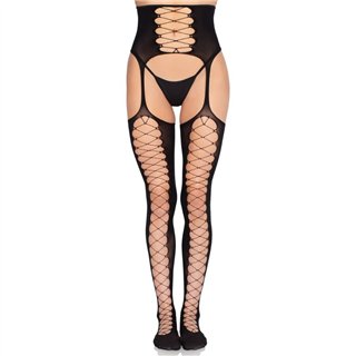 LEG AVENUE - 1968 STOCKINGS WITH ATTACHED GARTER BELT BLACK - ONE SIZE - D-245337 - Teknashop Ltd