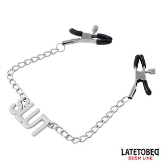 Nipple clamps with Chain - Slut - 8436615001095 - Teknashop Ltd