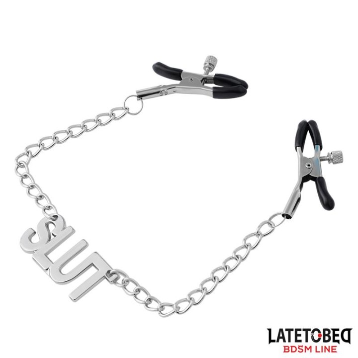 Nipple clamps with Chain - Slut - 8436615001095 - Teknashop Ltd