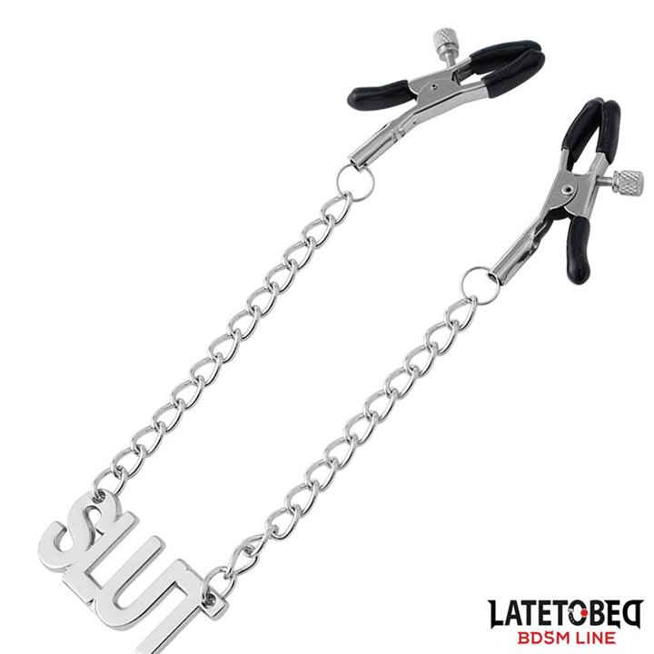 Nipple clamps with Chain - Slut - 8436615001095 - Teknashop Ltd