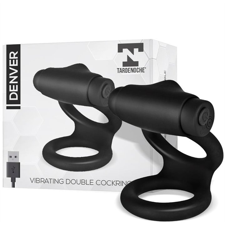 Denver Double Cockring with Vibrating Bullet USB Silicone Black - T-130 - Teknashop Ltd