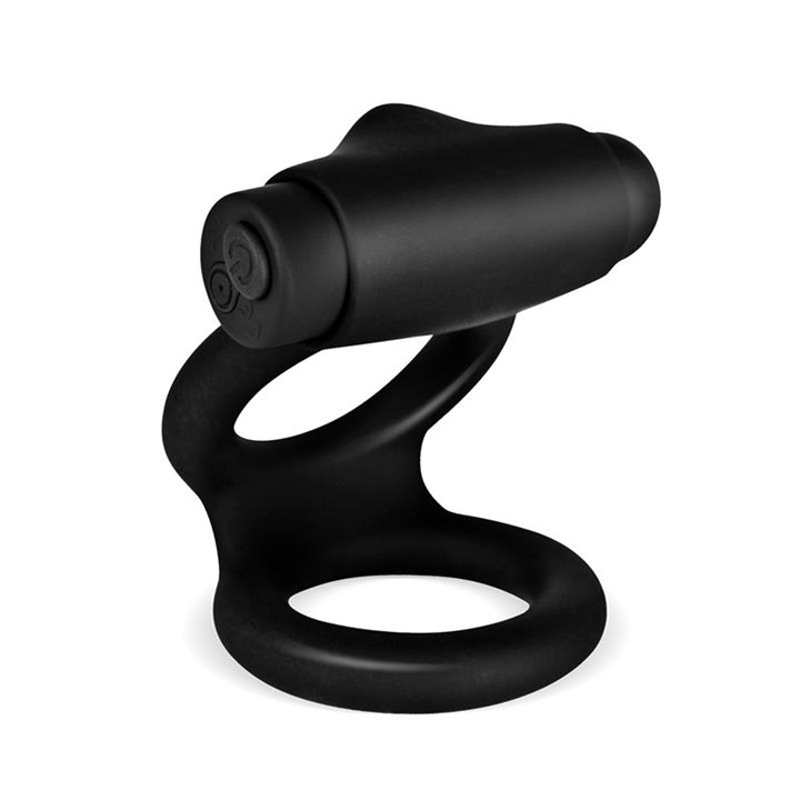 Denver Double Cockring with Vibrating Bullet USB Silicone Black - T-130 - Teknashop Ltd