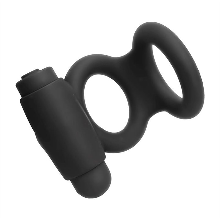 Denver Double Cockring with Vibrating Bullet USB Silicone Black - T-130 - Teknashop Ltd
