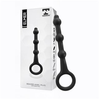 Elmer Beaded Butt Plug with Easy Pull Ring Silicone Black - T-135 - Teknashop Ltd