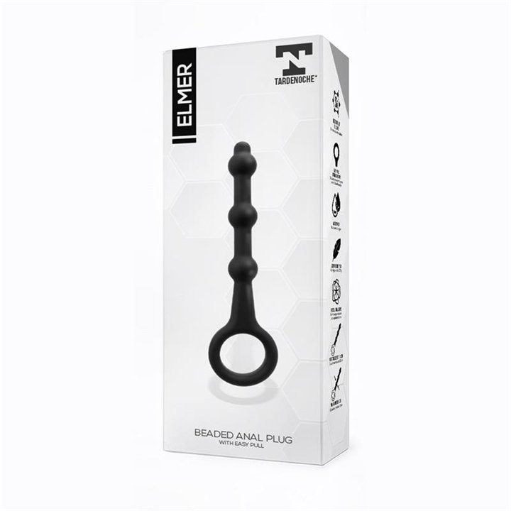 Elmer Beaded Butt Plug with Easy Pull Ring Silicone Black - T-135 - Teknashop Ltd