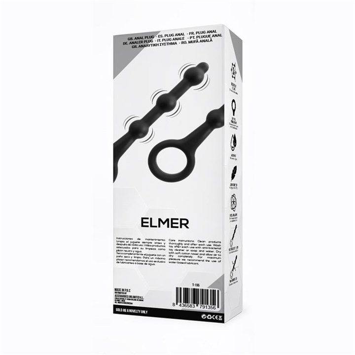 Elmer Beaded Butt Plug with Easy Pull Ring Silicone Black - T-135 - Teknashop Ltd