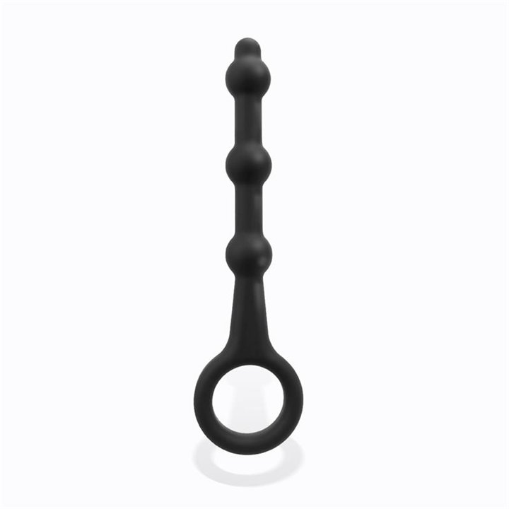 Elmer Beaded Butt Plug with Easy Pull Ring Silicone Black - T-135 - Teknashop Ltd