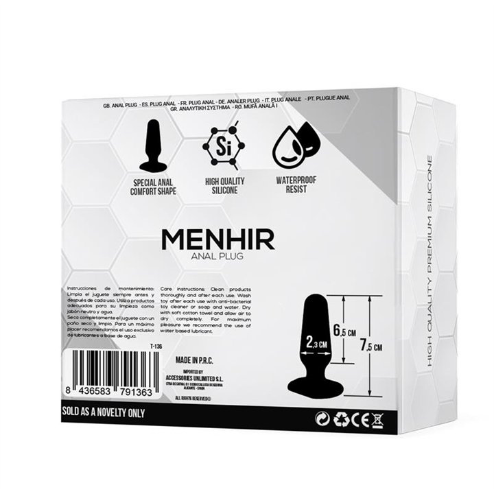 Menhir Anal Plug Silicone Black - T-136 - Teknashop Ltd