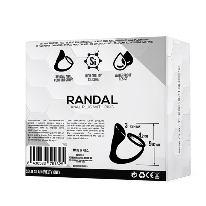 Randal Butt Plug with Penis Ring Silicone Black - T-132 - Teknashop Ltd