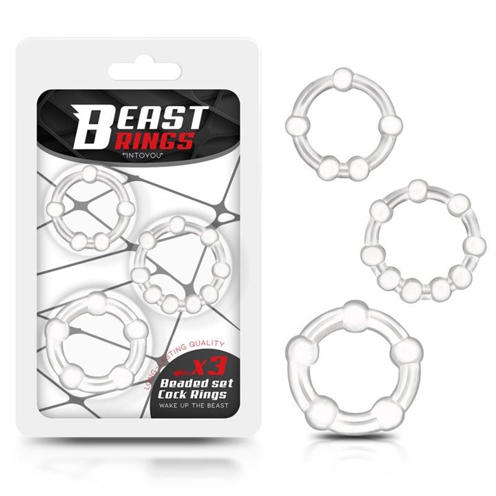 Set of 3 Penis Ring Beaded Flexibles Clear - BR-777 - Teknashop Ltd
