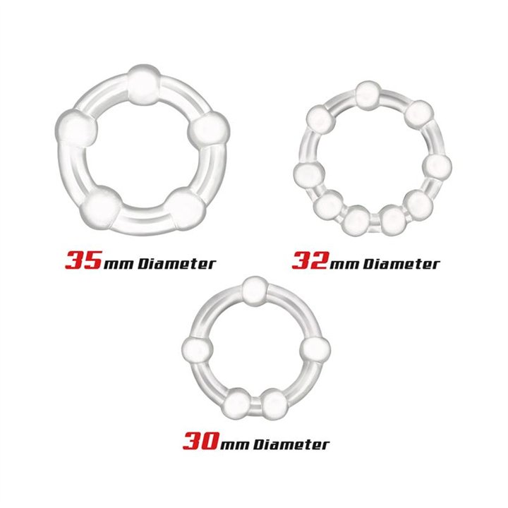 Set of 3 Penis Ring Beaded Flexibles Clear - BR-777 - Teknashop Ltd