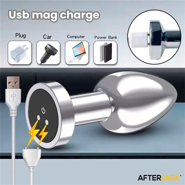 Dimpor Chrome Anal Plug with Vibration and Magnetic USB Size S - AD-551 - Teknashop Ltd