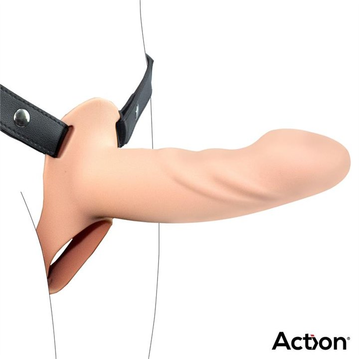 Strap-On with Hollow Dildo Premium Silicone Size L Flesh - AC-506 - Teknashop Ltd