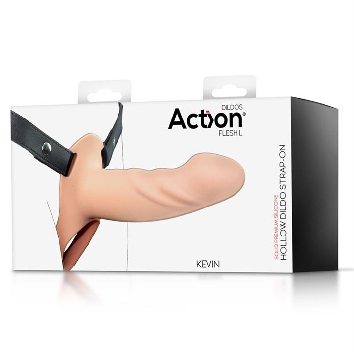 Strap-On with Hollow Dildo Premium Silicone Size L Flesh - AC-506 - Teknashop Ltd