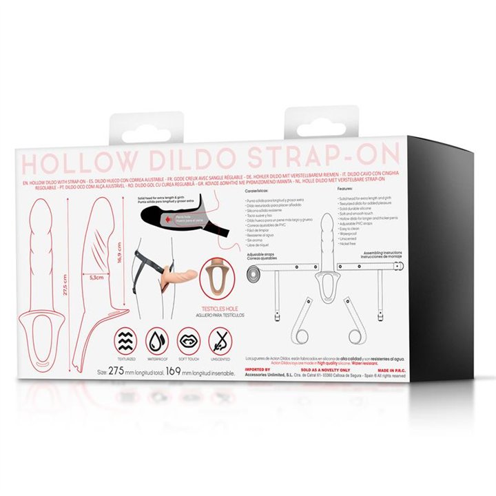 Strap-On with Hollow Dildo Premium Silicone Size L Flesh - AC-506 - Teknashop Ltd