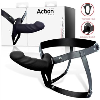 Strap-On with Hollow Dildo Premium Silicone Size S Black - AC-505 - Teknashop Ltd