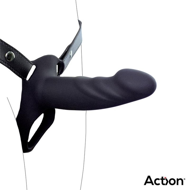 Strap-On with Hollow Dildo Premium Silicone Size S Black - AC-505 - Teknashop Ltd