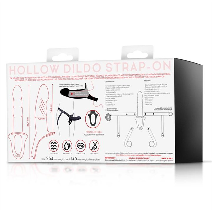 Strap-On with Hollow Dildo Premium Silicone Size S Black - AC-505 - Teknashop Ltd