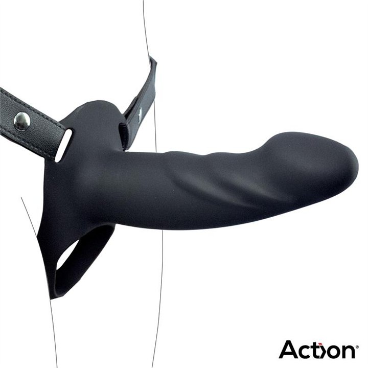 Strap-On with Hollow Dildo Premium Silicone Size L Black - AC-504 - Teknashop Ltd