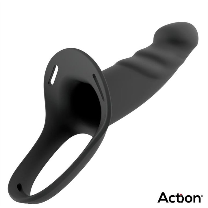 Strap-On with Hollow Dildo Premium Silicone Size L Black - AC-504 - Teknashop Ltd