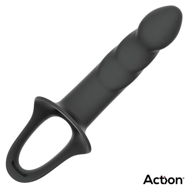Strap-On with Hollow Dildo Premium Silicone Size L Black - AC-504 - Teknashop Ltd