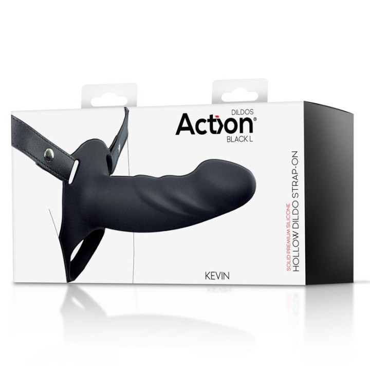 Strap-On with Hollow Dildo Premium Silicone Size L Black - AC-504 - Teknashop Ltd