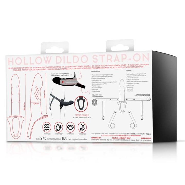 Strap-On with Hollow Dildo Premium Silicone Size L Black - AC-504 - Teknashop Ltd
