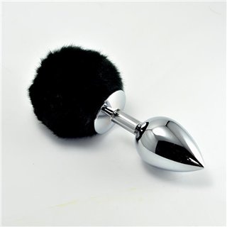 Metal Butt Plug with Black Pompon Size L - LO-RO-L024L - Teknashop Ltd