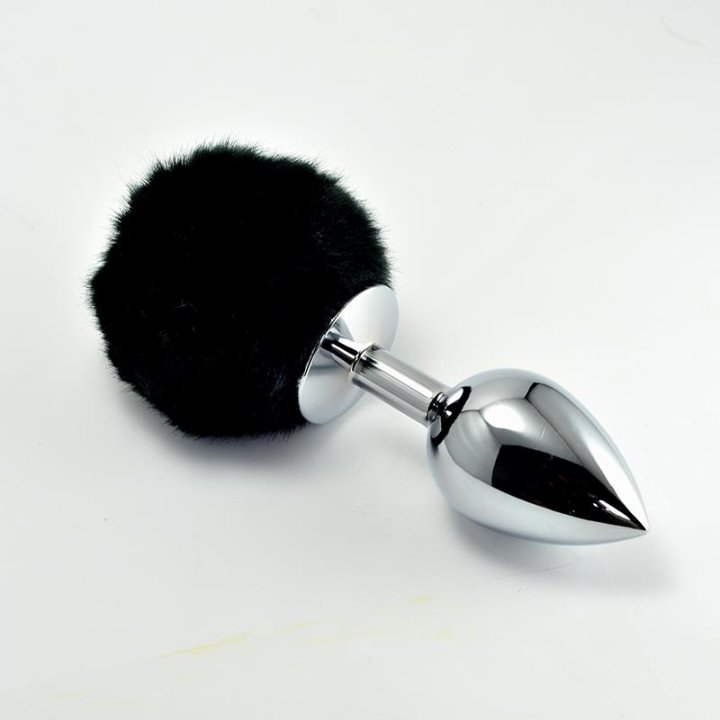 Metal Butt Plug with Black Pompon Size L - LO-RO-L024L - Teknashop Ltd
