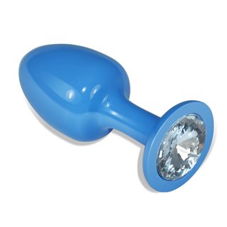 Metal Butt Plug Blue Rosebud with Clear Jewel - LO-LV5402-C - Teknashop Ltd