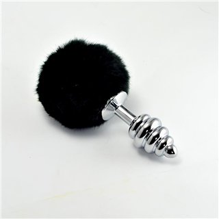 Metal Spiral Butt Plug with Black Pompon - LO-RO-T05 - Teknashop Ltd