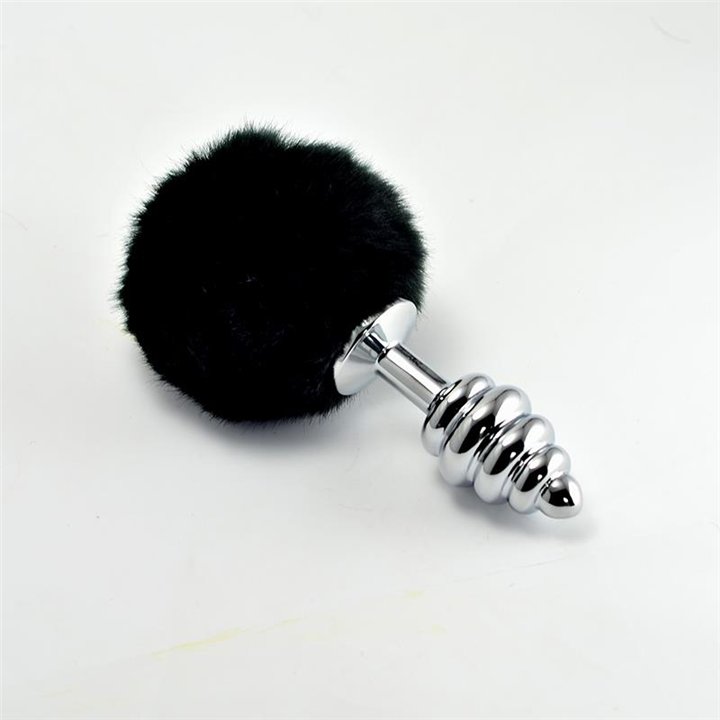 Metal Spiral Butt Plug with Black Pompon - LO-RO-T05 - Teknashop Ltd