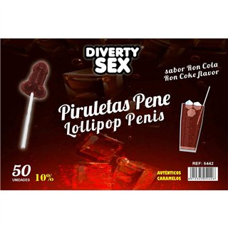 50 penis-shaped lollipops ron-cola flavor 10% alcohol - 8412345054426 - Teknashop Ltd