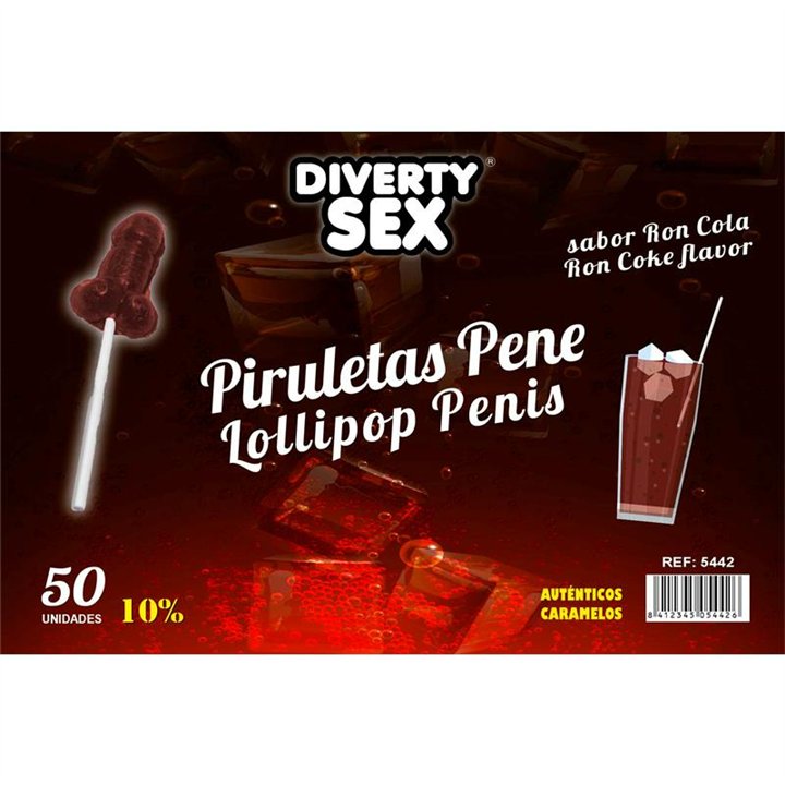 50 penis-shaped lollipops ron-cola flavor 10% alcohol - 8412345054426 - Teknashop Ltd