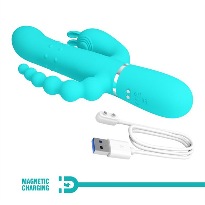 Cammy Tripple Rabbit Vibrator with Beads Turquoise - BW-500036-1 - Teknashop Ltd