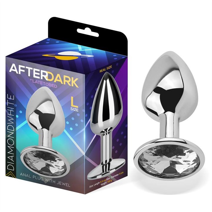 Butt Plug with Jewel White Diamond White Size L Aluminium - AD-286 - Teknashop Ltd