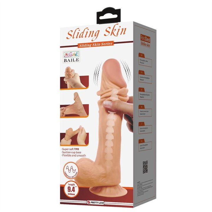 Sliding Skin Vibrating Dildo with Remote Control 24 cm - BW-008104ZRG - Teknashop Ltd
