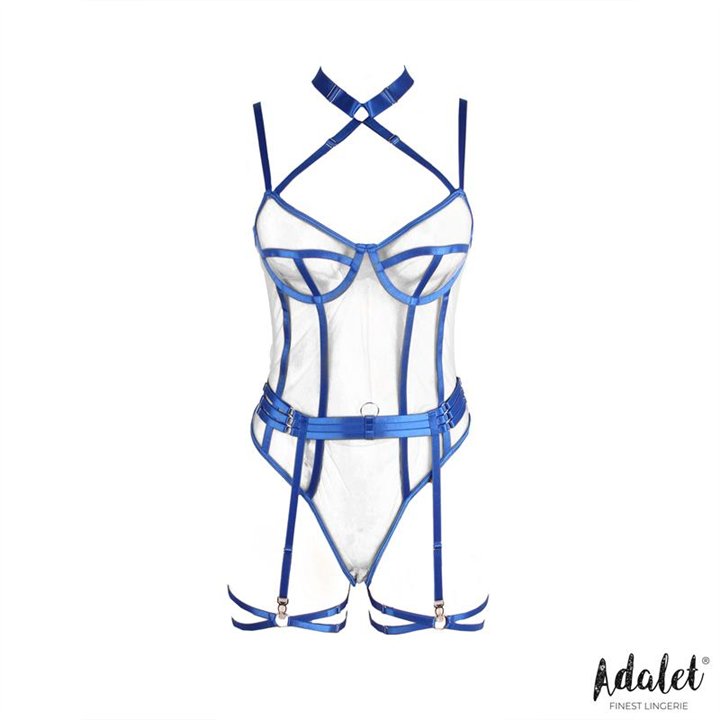 Killye Mesh Teddy with Strasps and Leg Rings Blue - A-363 - Teknashop Ltd