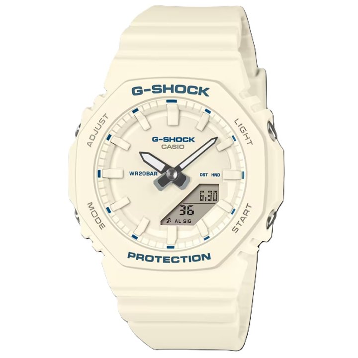 CASIO G-SHOCK Mod. OAK COMPACT - BLUE ACCENT SERIE - IVORY - WW.GMA-P2100BA-7AER - Teknashop Ltd