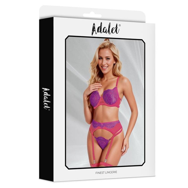 Stella bra, thong, garter belt and garters Set Purple and Pink - A-325 - Teknashop Ltd