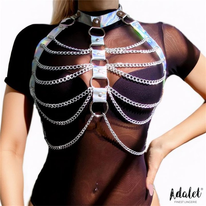 Bianca Vegan Leather Chest Harness with Chain One size - A-033 - Teknashop Ltd