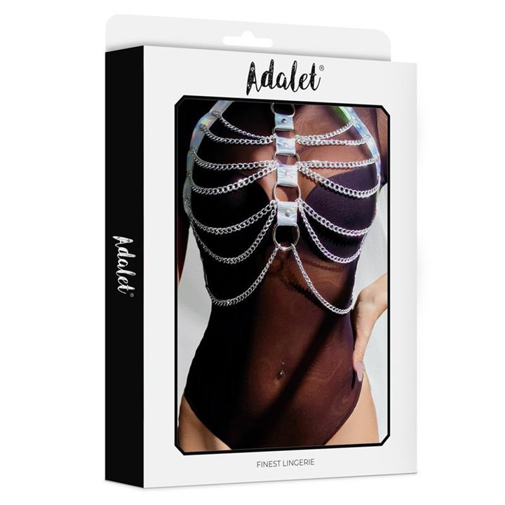 Bianca Vegan Leather Chest Harness with Chain One size - A-033 - Teknashop Ltd