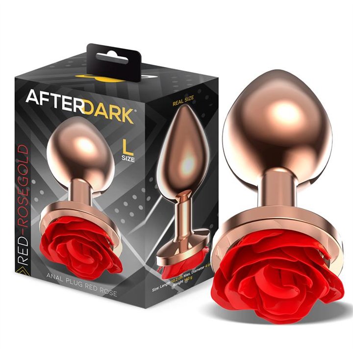 Rose Gold Anal Plugh with Red Rose Base size L - AD-875 - Teknashop Ltd