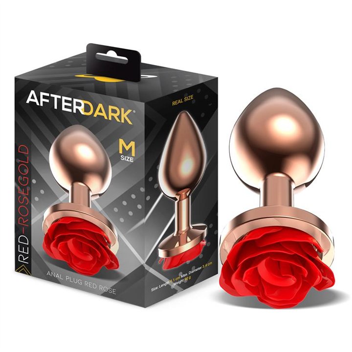 Rose Gold Anal Plug with Red Rose Base Size M - AD-874 - Teknashop Ltd