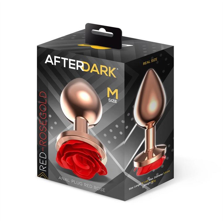 Rose Gold Anal Plug with Red Rose Base Size M - AD-874 - Teknashop Ltd
