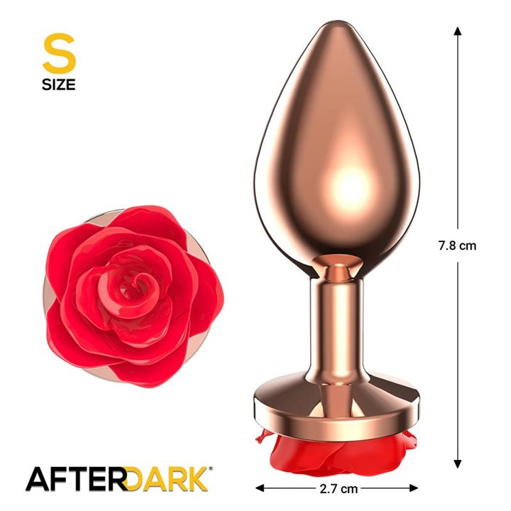Rose Gold Anal Plug with Red Rose Base Size S - AD-873 - Teknashop Ltd