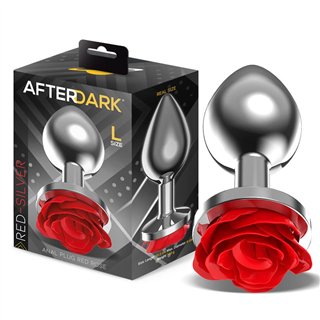 Silver Metal Anal Plug with Red Rose Base Size L - AD-872 - Teknashop Ltd