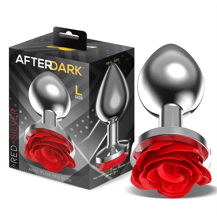 Silver Metal Anal Plug with Red Rose Base Size L - AD-872 - Teknashop Ltd